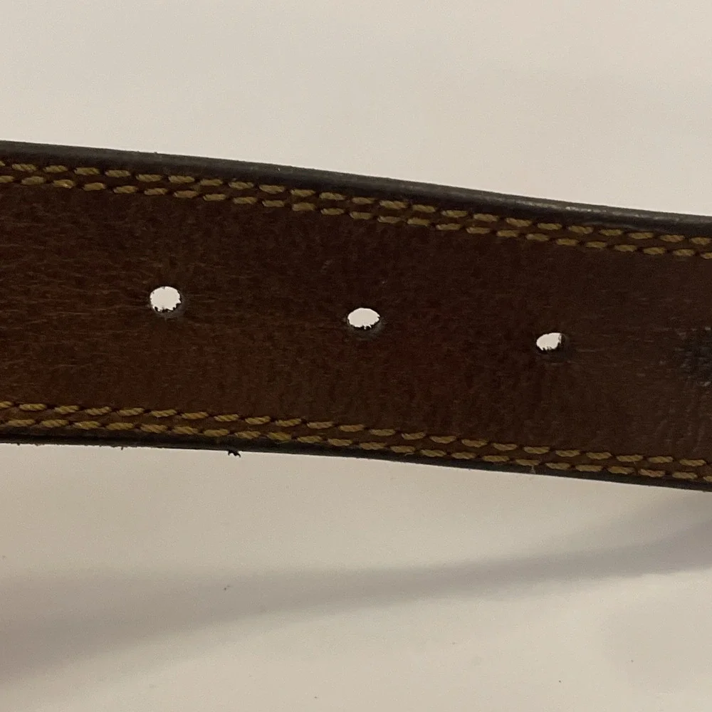 VTG Distressed Browning Belt Men SEE PIC Genuine Leather Brown Brass Logo Button